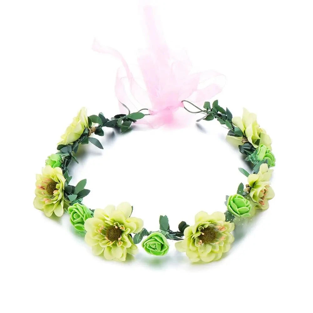 Pink Flowers Crown Festival Headpiece Women Hair Accessories Headdress Girl Baby Crown Floral Garland Wedding Floral Headwear-Dollar Bargains Online Shopping Australia