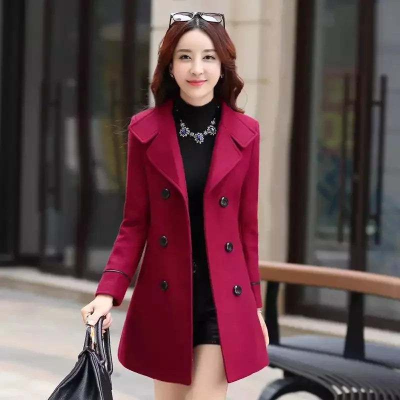 Jacket Women Double Breasted Solid Color Coat Korean Slim Female Woolen Jacket-Dollar Bargains Online Shopping Australia