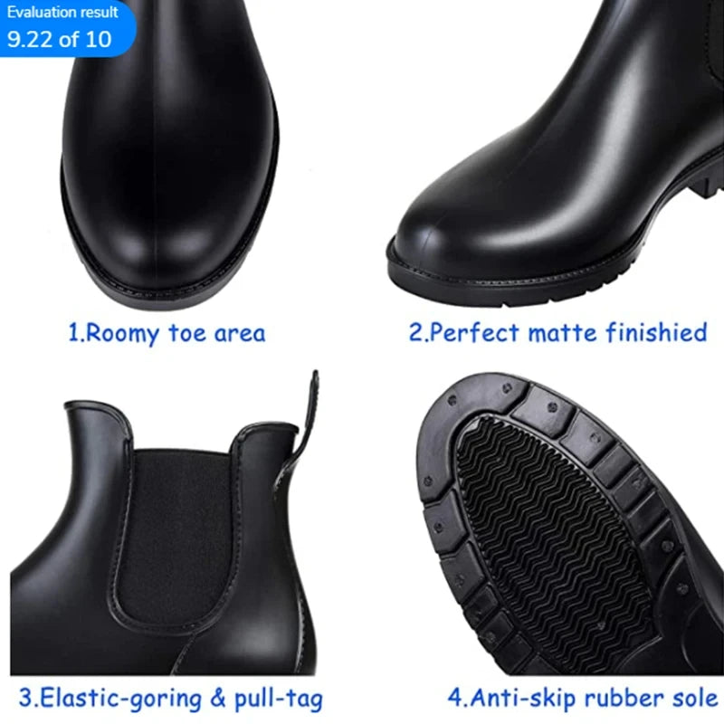 Women Fashion Chelsea Rain Boots Basic Shiny Ankle Boots Waterproof Shoes with Elastic Band Non-slip Comfortable Boots-Dollar Bargains Online Shopping Australia