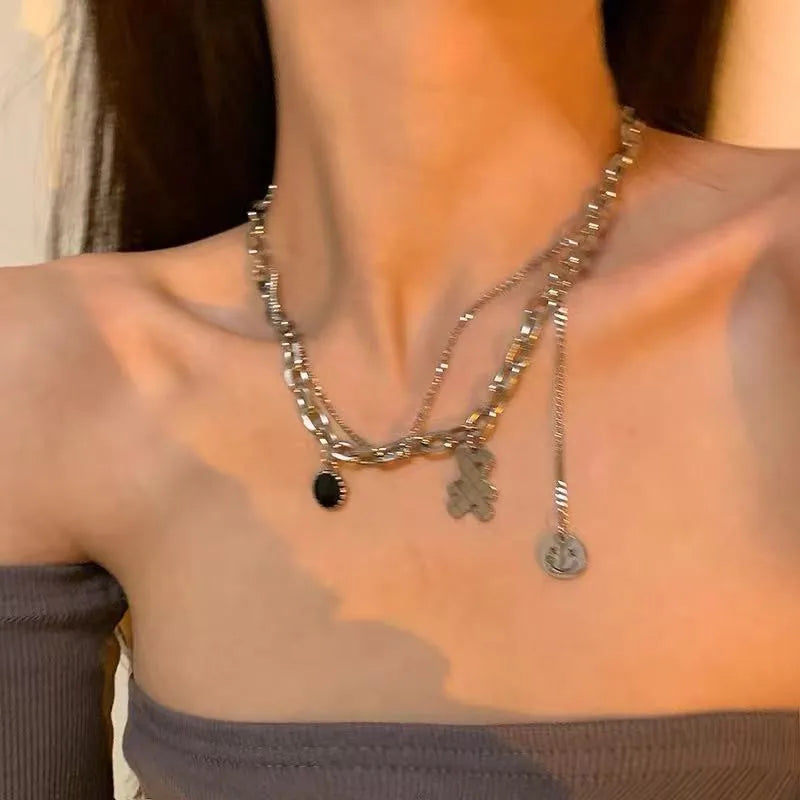 Stainless Steel Choker Layered Necklace Women Punk Trendy Dainty Chain Statement Pendant Hip Hop Jewelry-Dollar Bargains Online Shopping Australia