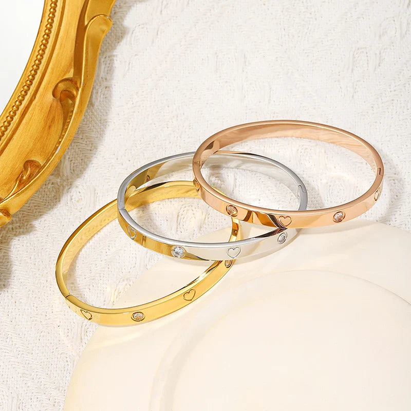 Luxury Crystal Bangle Bracelets for Women Gift No Tarnish Golden Stainless Steel Bracelet Jewelry Original