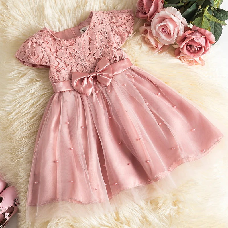 Toddler Baby Girls Dress Bow Baptism Dress for Girls Birthday Party Wedding Beading Dress Formal Tutu Fluffy Gown-Dollar Bargains Online Shopping Australia