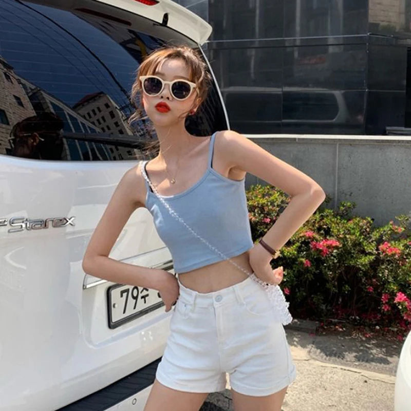 Women Sexy Solid Camis Crop Top Casual Tank Tops Vest Sleeveless Streetwear Club High Street-Dollar Bargains Online Shopping Australia