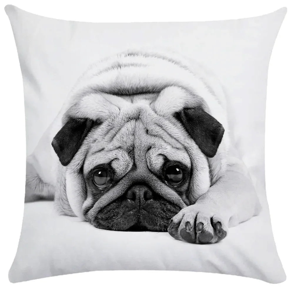 Pug Bulldog Print Cushion Cover Pets Dog Pillowcase For Home Sofa Decoration Polyester Lumbar Pillow Case Gift-Dollar Bargains Online Shopping Australia