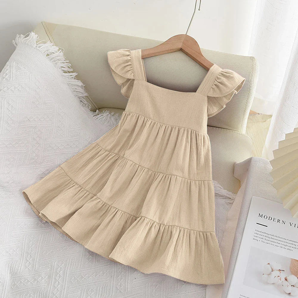 Casual Baby Kid Girl Infant Sleeveless Ruffles Princess Dress Cute Solid Color Korean Kids Clothes-Dollar Bargains Online Shopping Australia