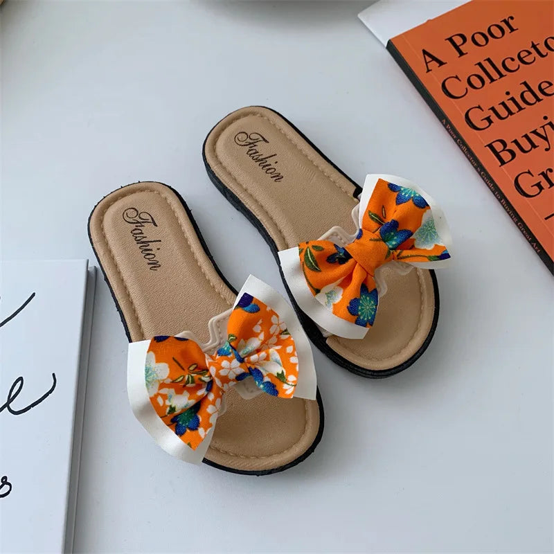 Bow Flats Open Toe Slide Sandals Non-slip Flip Flops Children Home Slippers Kids Girls Summer Cute Beach Slippers Shoe-Dollar Bargains Online Shopping Australia