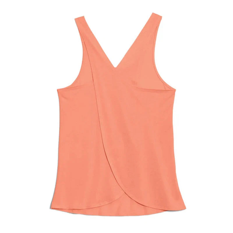 Solid Wrap Back Sports Tank Tops Sleeveless Breathable Asymmetrical Hem Fit