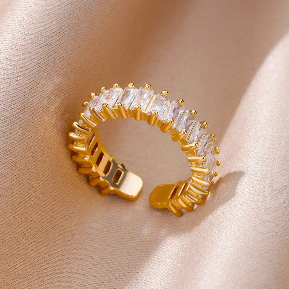 Colorful Zircon Rings For Women Gold Color Stainless Steel Fashion Cubic Zirconia Ring Wedding Jewelry Gift-Dollar Bargains Online Shopping Australia