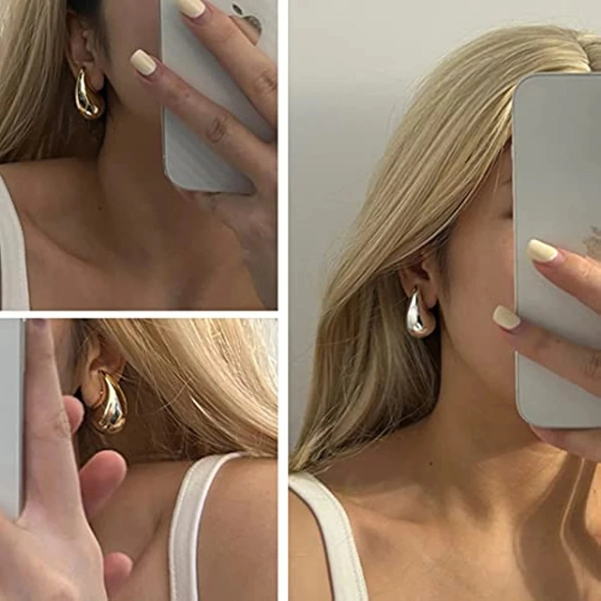 Stainless Steel Gold Plated Tear Drop Earrings Dupes for Women Lightweight Smooth Metal Waterdrop Hoop Earrings-Dollar Bargains Online Shopping Australia