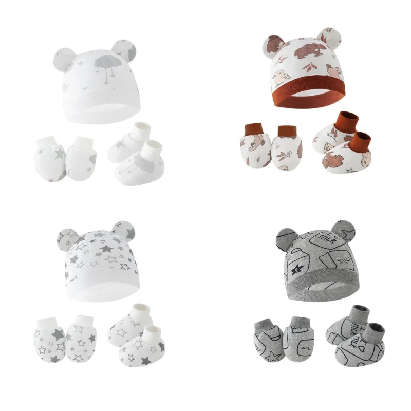 3pcs/set Cotton Newborn Cap with Anti Scratch Mittens and Foot Cover Infant Warm Headwear Baby Gloves with Socks Set-Dollar Bargains Online Shopping Australia