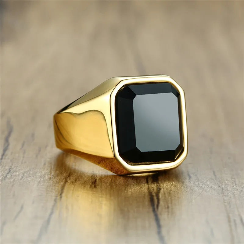 Metal Glossy Rings for Men Geometric Width Signet Square Finger Punk Style Fashion Ring Jewelry Accessories-Dollar Bargains Online Shopping Australia