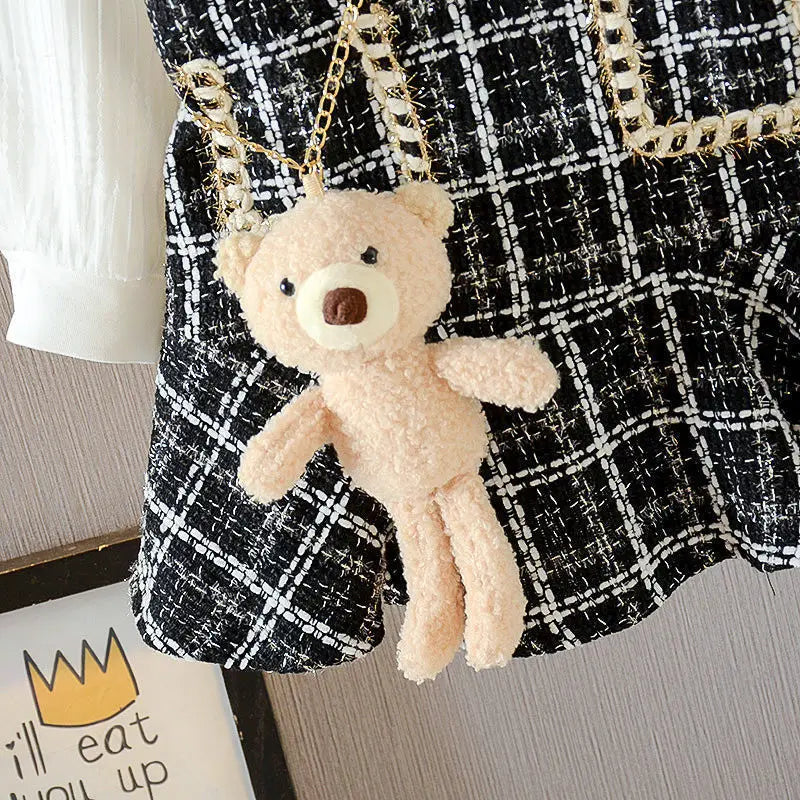 Baby Girls winter Princess Patchwork Dress Kids Bowtie Casual Outfits Baby Lovely Suits-Dollar Bargains Online Shopping Australia