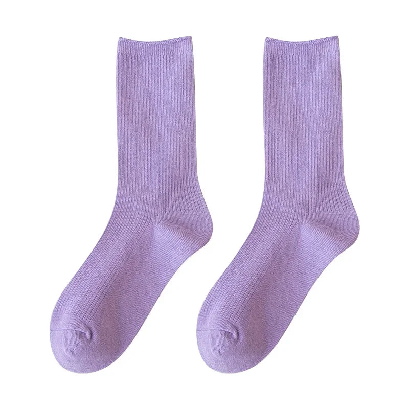 Women Socks Fashion Solid Color Crew Socks For Women Preppy Style Cotton Breathable Neon Color Long-Dollar Bargains Online Shopping Australia