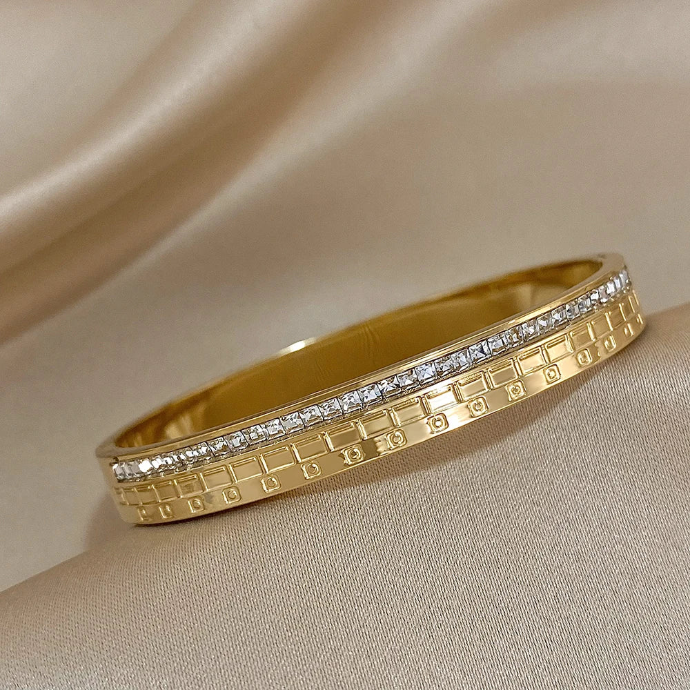 Zircon Stainless Steel Bangles Bracelets for Women Cuff Wristband Waterproof Wedding Jewelry Gifts Accessories-Dollar Bargains Online Shopping Australia