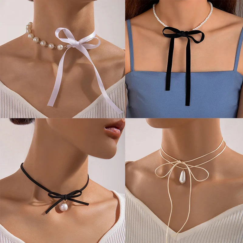 Pearl Stone Choker Necklace Elegant Trend Lace up Rope Clavicle Chain for Women-Dollar Bargains Online Shopping Australia