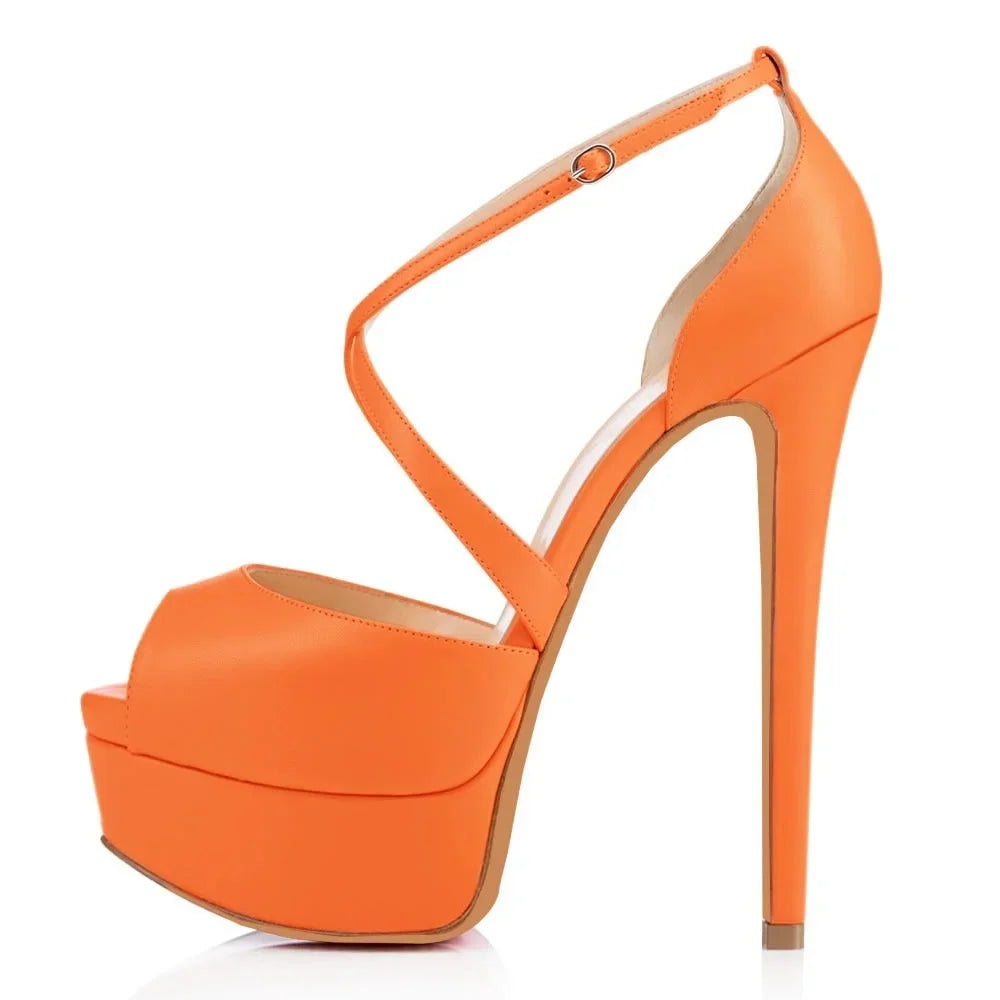 Women Pumps Nightclub Sandal Ultra Fashion Sexy 14cm Super High Heels Leather Platform Ankle Strap Sandals Red Wedding Shoes-Dollar Bargains Online Shopping Australia
