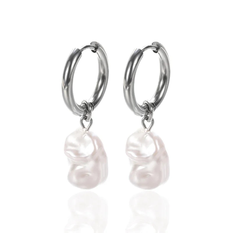 Circle Earrings For Women Vintage Punk Baroque Pearl Earrings Stainless Steel Ear Clip Women Jewelry Imitation Pearl-Dollar Bargains Online Shopping Australia