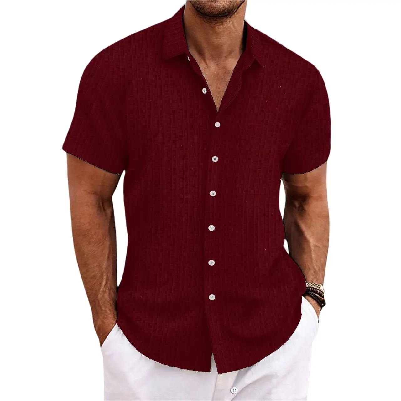 men's striped jacquard casual fashion comfortable loose short sleeve Hawaiian shirt-Dollar Bargains Online Shopping Australia
