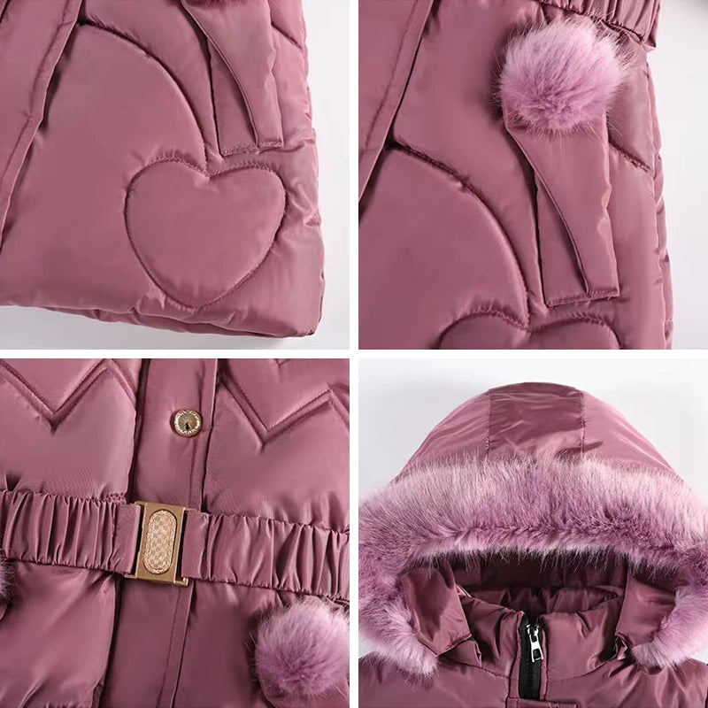 Girls Coat Keep Warm Thicken Kids Jacket Hooded Zipper Fur Collar Princess Outerwear Children's Clothing-Dollar Bargains Online Shopping Australia