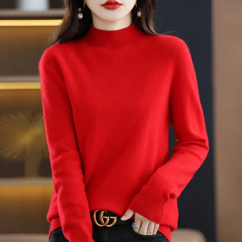 100% Pure Wool Half-neck Pullover Cashmere Sweater Women's Casual Knit Top-Dollar Bargains Online Shopping Australia