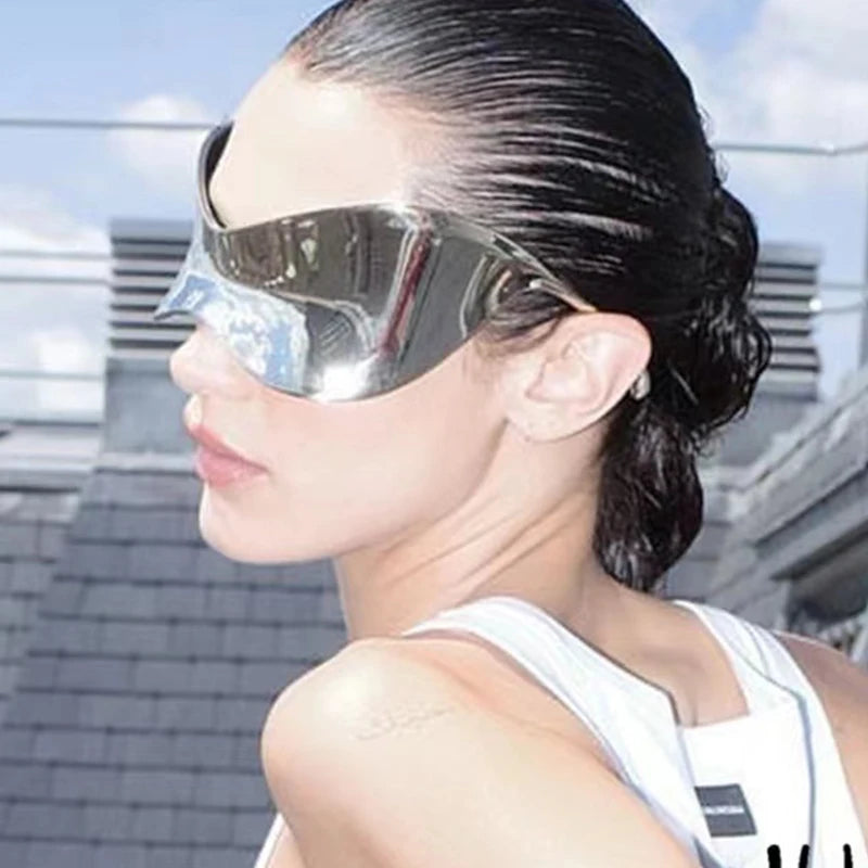 Oversized Futuristic Shield Sunglasses for Women Men Fashion Silver Mask Visor Sun Glasses Female Punk Y2K Eyeglasses-Dollar Bargains Online Shopping Australia