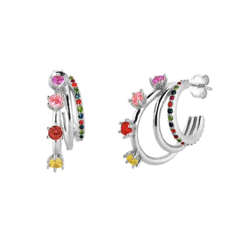 Gold Filled Stud Earrings Set For Women Ear Cuffs Colorful Zircon Dangle Hoop Earrings Fashion Party Jewelry-Dollar Bargains Online Shopping Australia