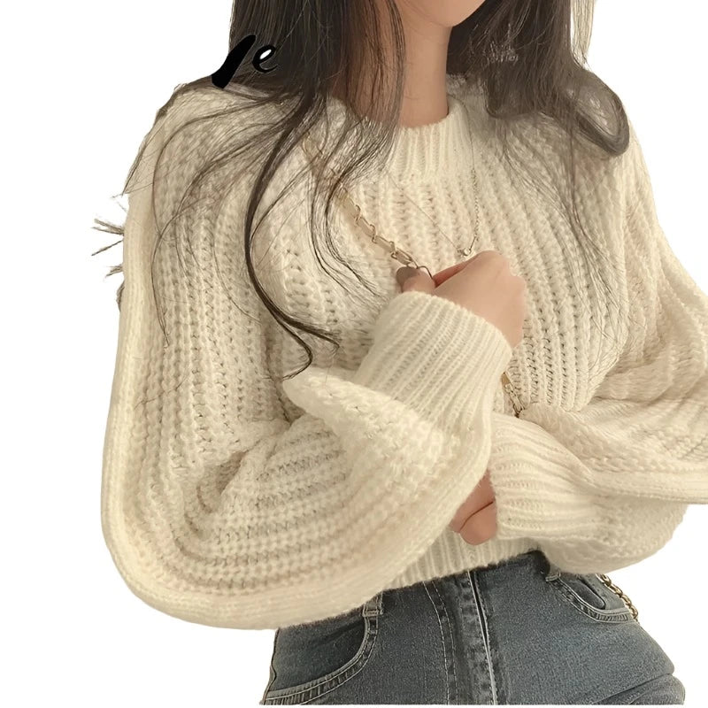 Knitted Sweater Pullovers New Design Cute Sweet Japan Girls Solid O Neck Short Crop Knit Tops 4 Colors 2023 Winter Autumn-Dollar Bargains Online Shopping Australia