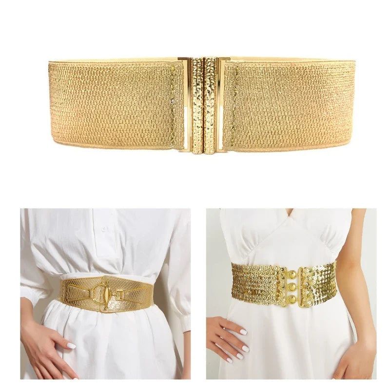 Female Wide Waist Belt Fashion Elastic Gold Waspie Belt Universal Waspie Dress Decorative Accessories Glitter Waistband