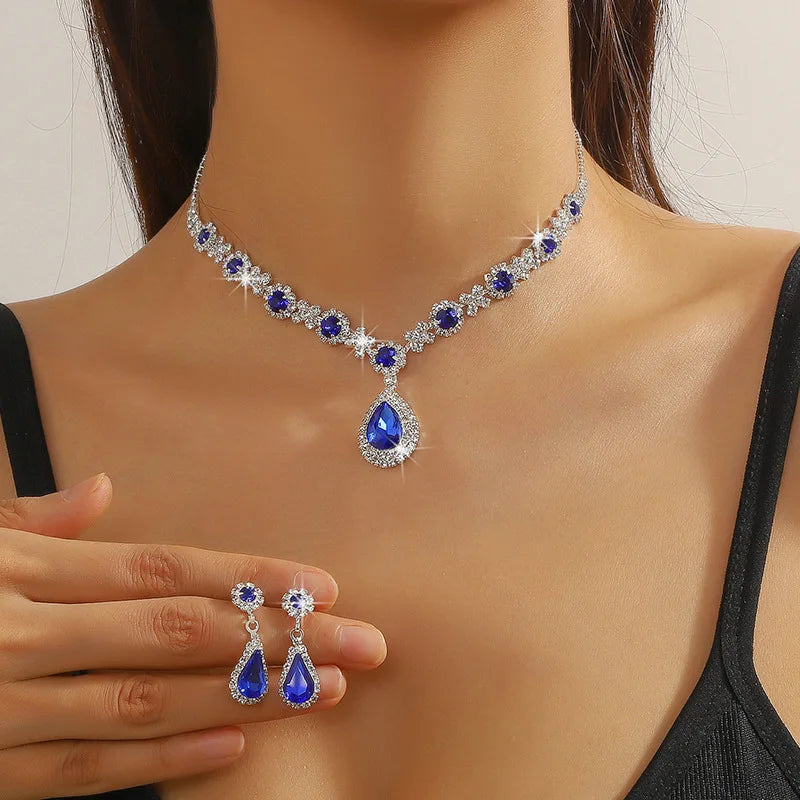 2pcs/set Jewelry Sets Women Elegant Waterdrop Rhinestone Pendant Necklace stud Earrings Wedding Dress Bridal Jewelry Set-Dollar Bargains Online Shopping Australia