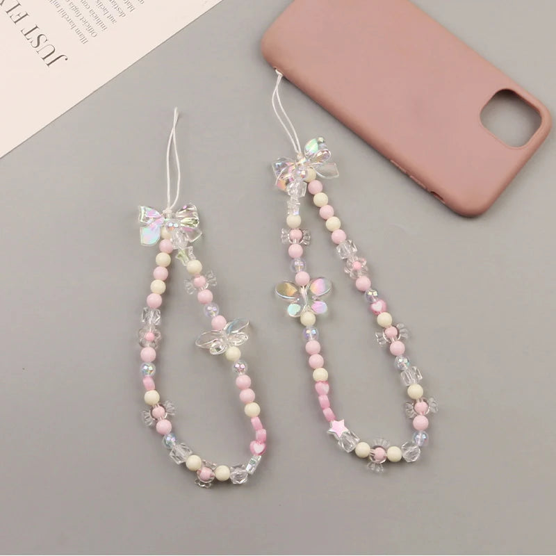 Creative Crystal Bowknot Pearl Beaded Mobile Phone Straps for Women Phone Case Key Chain Bag Pendant Decoration Accessories-Dollar Bargains Online Shopping Australia