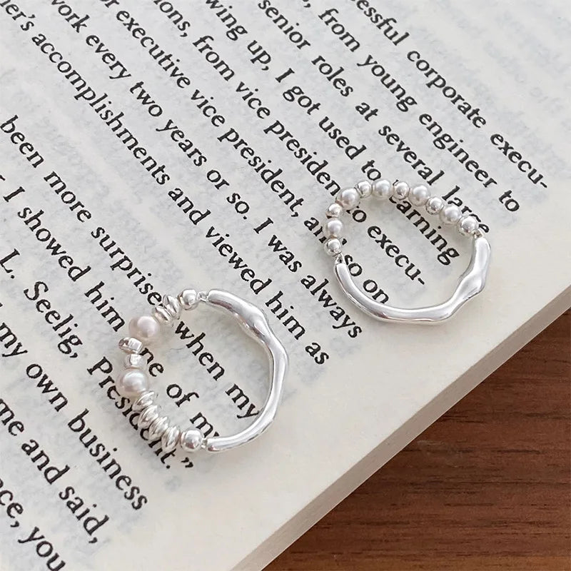 Asymmetrical Beads Pearl Elastic Cord Rings For Women Girl Luxury Korean Fashion New Jewelry Gift Party