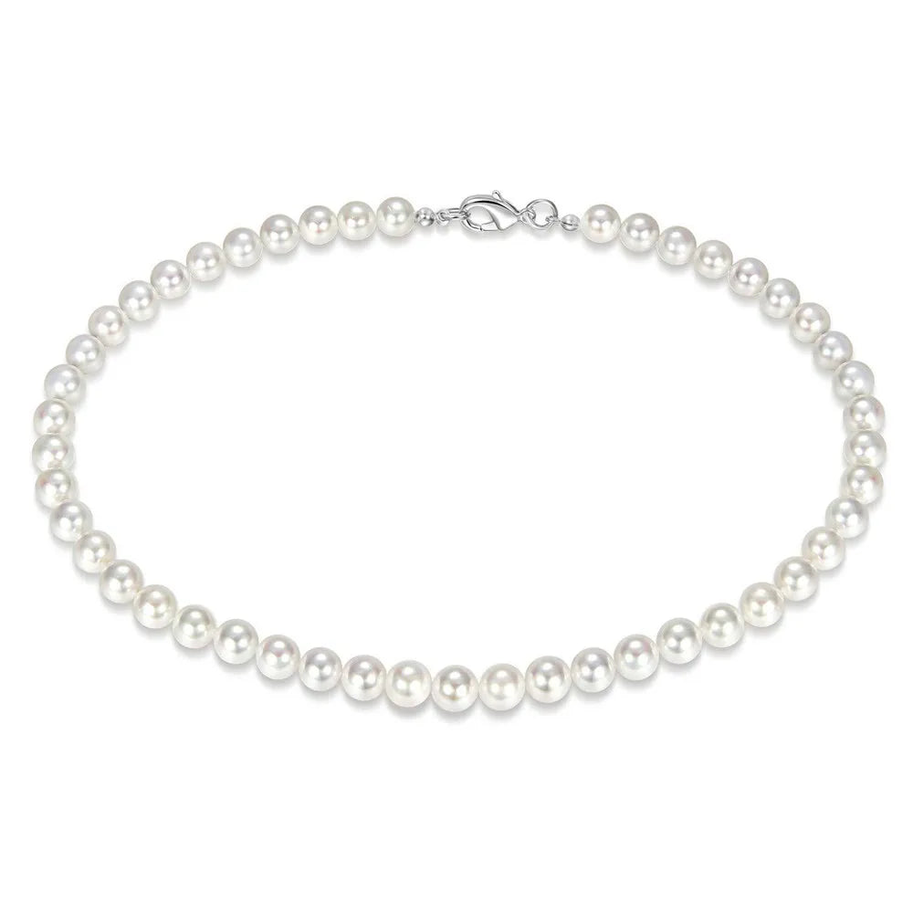 Pearl Necklace Men Simple Handmade Strand Bead Necklace  Men Jewelry
