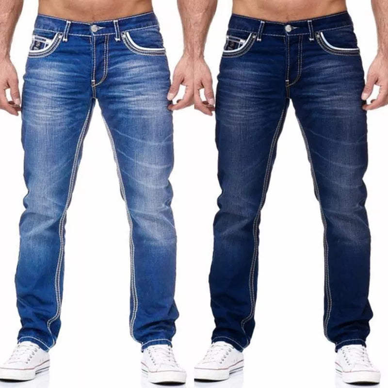 Men Jeans Solid Pockets Stretch Denim Straight Pants Spring Summer Business Casual Trousers Daily Streetwear Men's Clothing-Dollar Bargains Online Shopping Australia