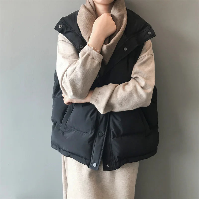 Elegant Cotton Warm Vest Female Students Streetwear Loose Sleeveless Parkas Vest Women-Dollar Bargains Online Shopping Australia