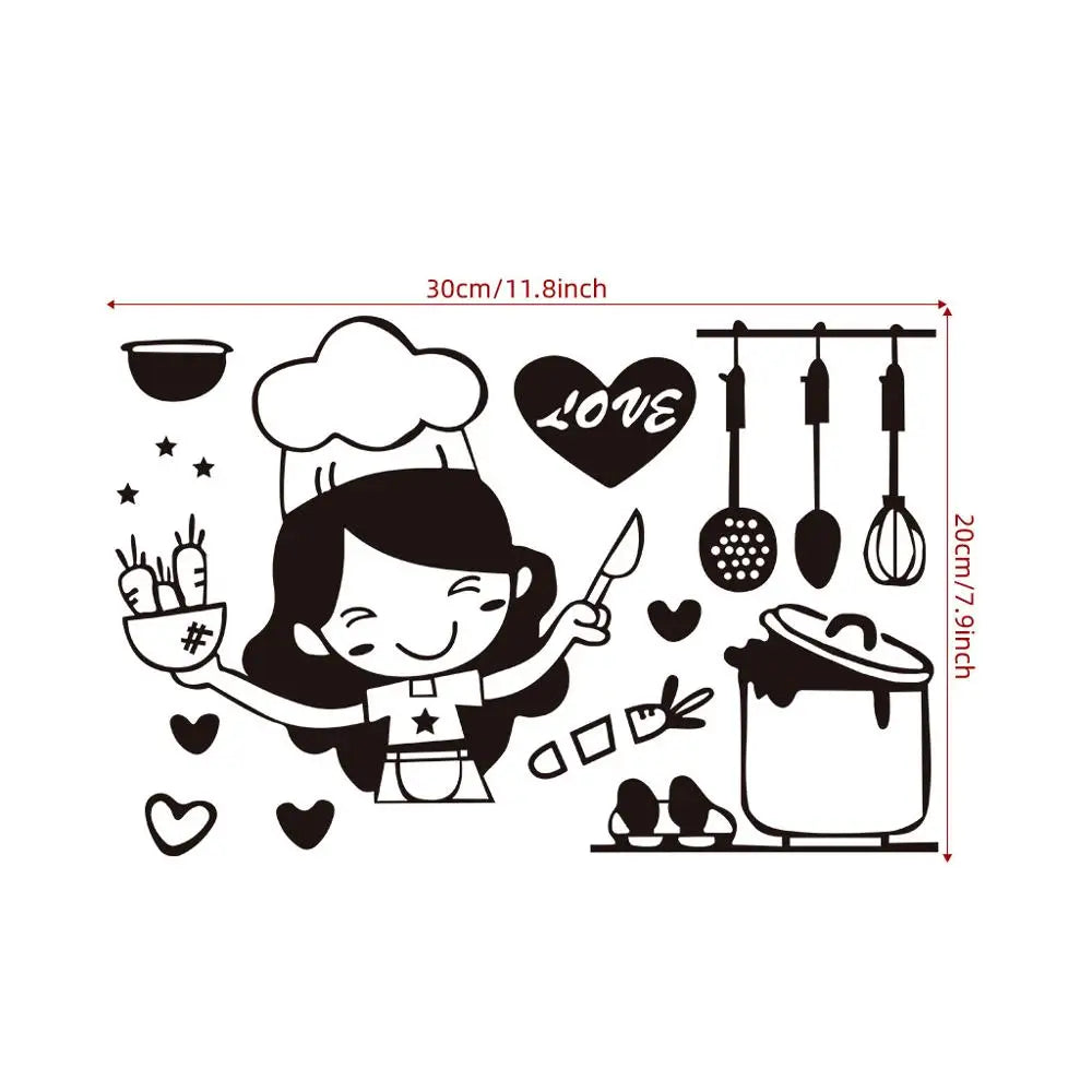 Happy Girl Chef Loves Cooking Wall Sticker Restaurant Bar Kitchen Dining Room Fridge Light Switch Decal DIY Art Home Decor-Dollar Bargains Online Shopping Australia