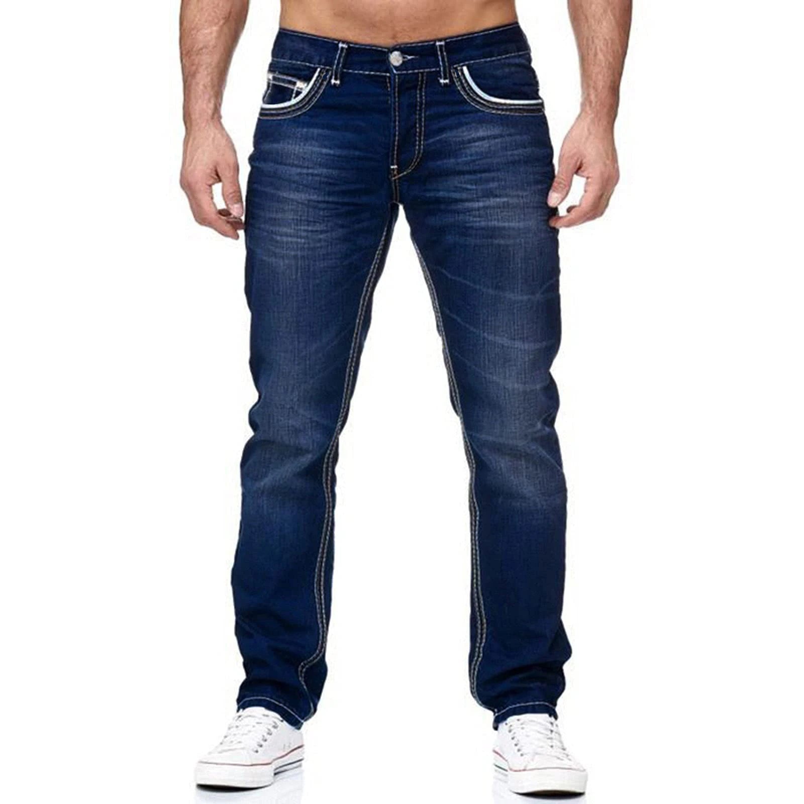 Men Jeans Solid Pockets Stretch Denim Straight Pants Spring Summer Business Casual Trousers Daily Streetwear Men's Clothing-Dollar Bargains Online Shopping Australia