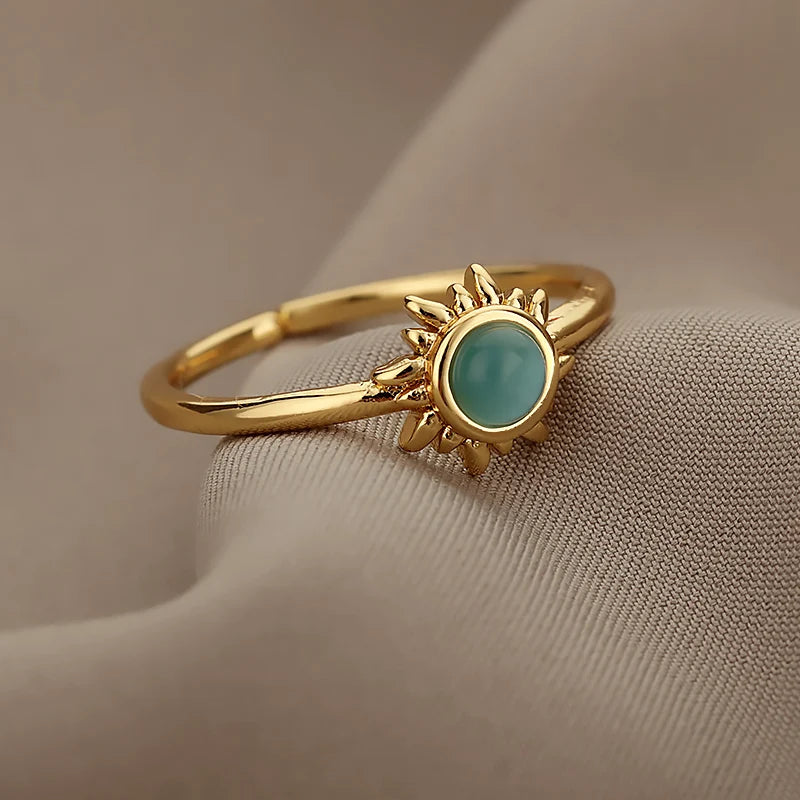 Pink Zircon Flower Rings for Women Gold Color Stainless Steel Ring Elegant Luxury Aesthetic Jewelry-Dollar Bargains Online Shopping Australia