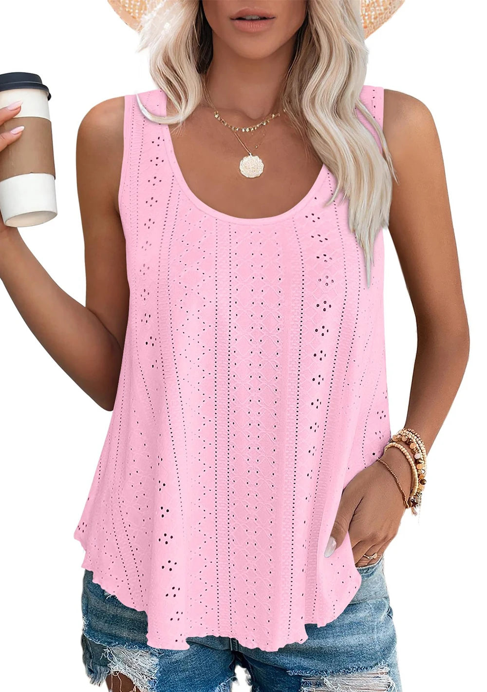Womens Tank Tops U Neck Casual Vest Dolphin Hem Casual Flowy Summer Sleeveless Tunic Tshirts-Dollar Bargains Online Shopping Australia
