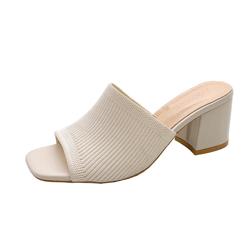 Flyknit High Heel Sandals Women Knitted Breathable Thick Heel Women Slippers Open Toe Fashion Sandals-Dollar Bargains Online Shopping Australia