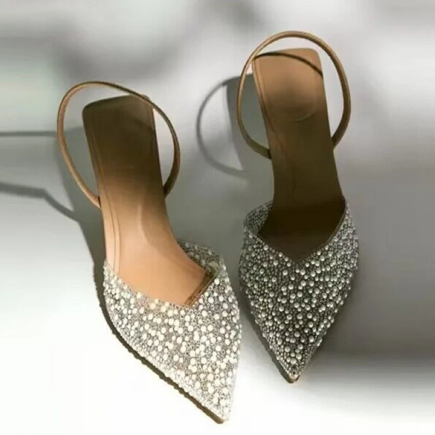 Slingback Artificial Pearl Decorated Women Pumps Wedding Shoes Sexy High heels Sandals Elegant Summer Party Bridal Shoes Woman-Dollar Bargains Online Shopping Australia