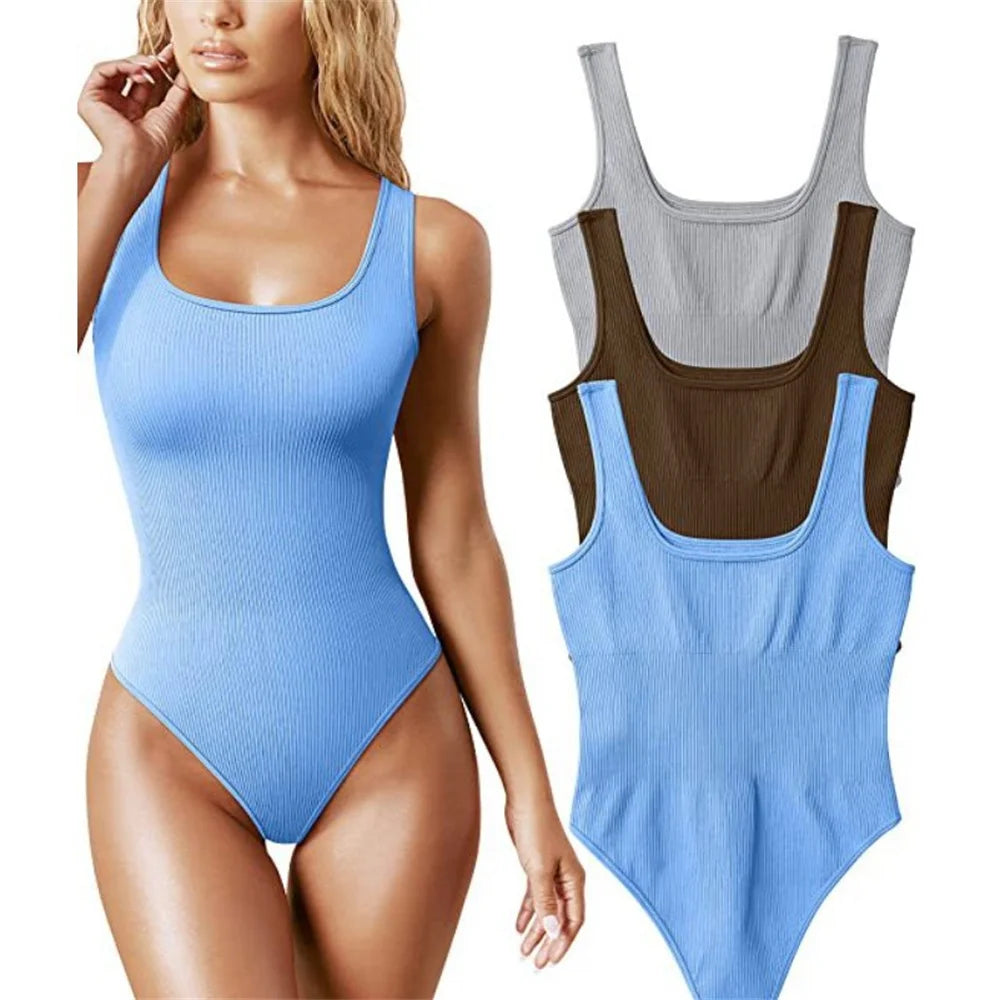 Sleeveless Bodysuits for Women Summer Basic Ribbed Sexy Crew Neck Racerback Tank Tops Body Suit Going Out-Dollar Bargains Online Shopping Australia