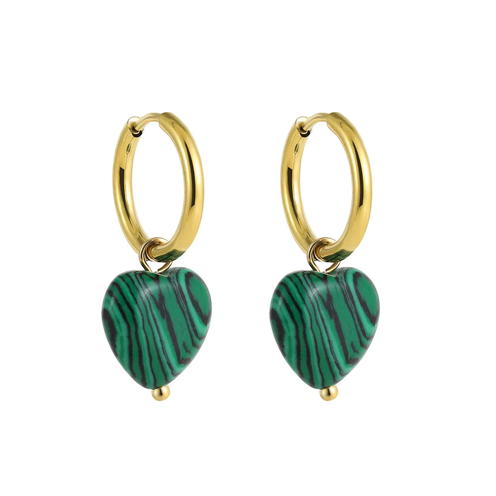 Bohemian Handmade Natural Stone Beads Hoop Earrings for Women Golden Color Stainless Steel Circle-Dollar Bargains Online Shopping Australia