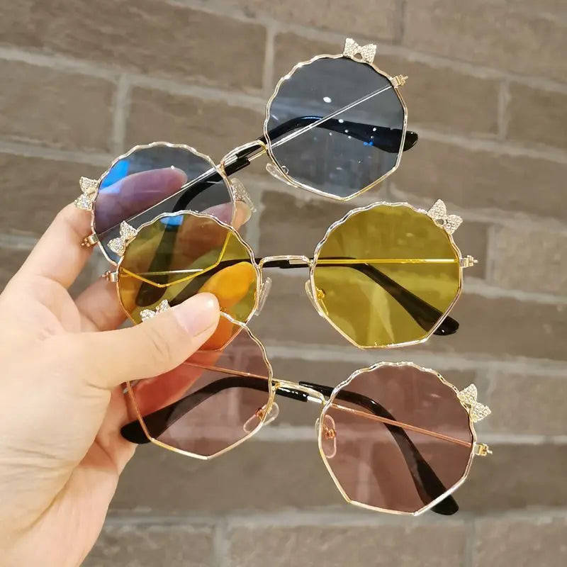 Children's Sunglasses Boys and Girls Anti-UV Sun Glasses Baby Cute Bow Little Girl Shell Glasses Metal Frame Eyewear-Dollar Bargains Online Shopping Australia