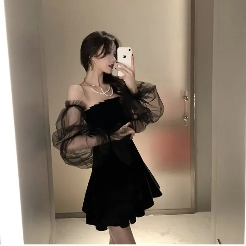Black Retro Dress Women Lace Chiffon Mini High Street Sexy Women Club-Dollar Bargains Online Shopping Australia