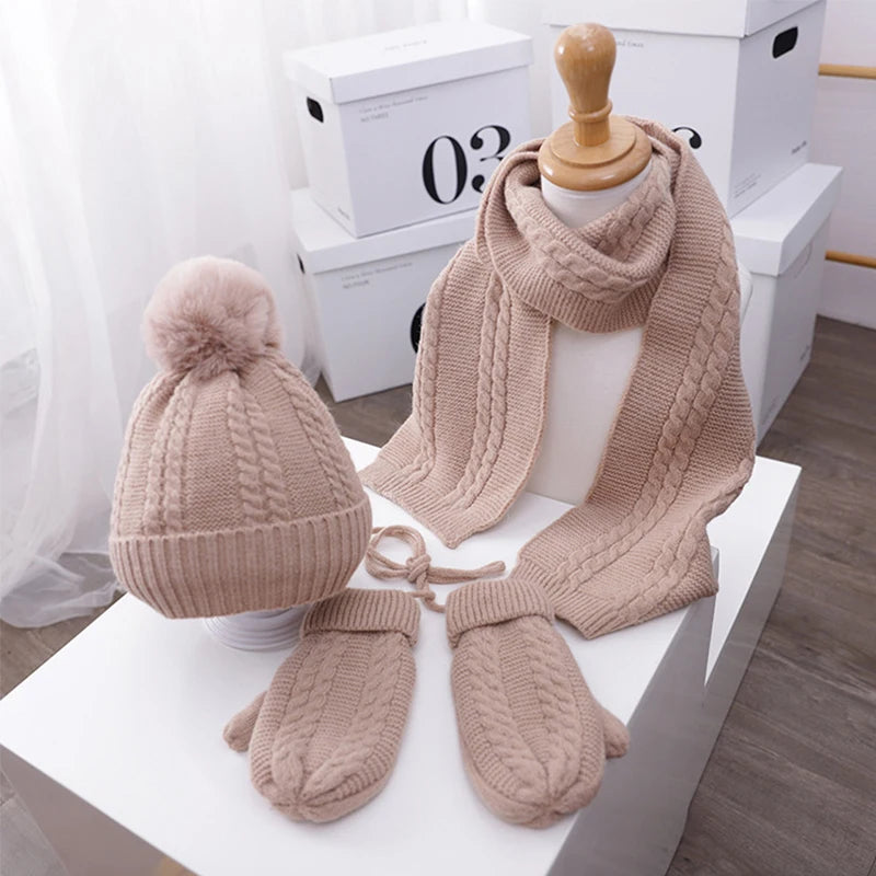 3PCS Baby Winter Hat Scarf Glove Children Hat Knitted Caps Windproof Kids Ear Protection Hat for Boys Girls Outdoor Infant Stuff-Dollar Bargains Online Shopping Australia