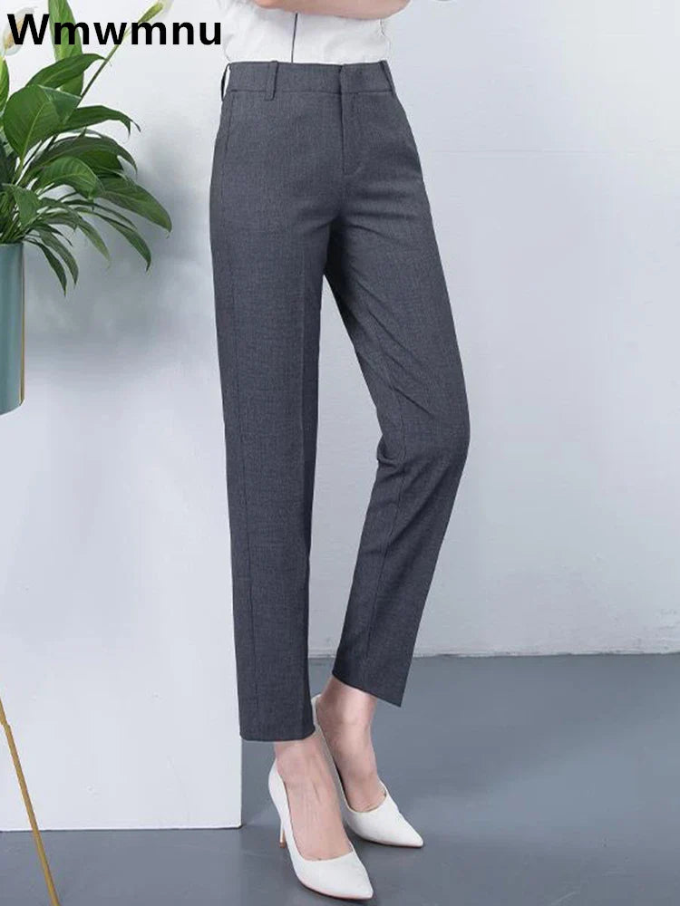 Slim Skinny High Waist Elastic Pencil Pants Ankle-length Trousers Office Formal Pantalon
