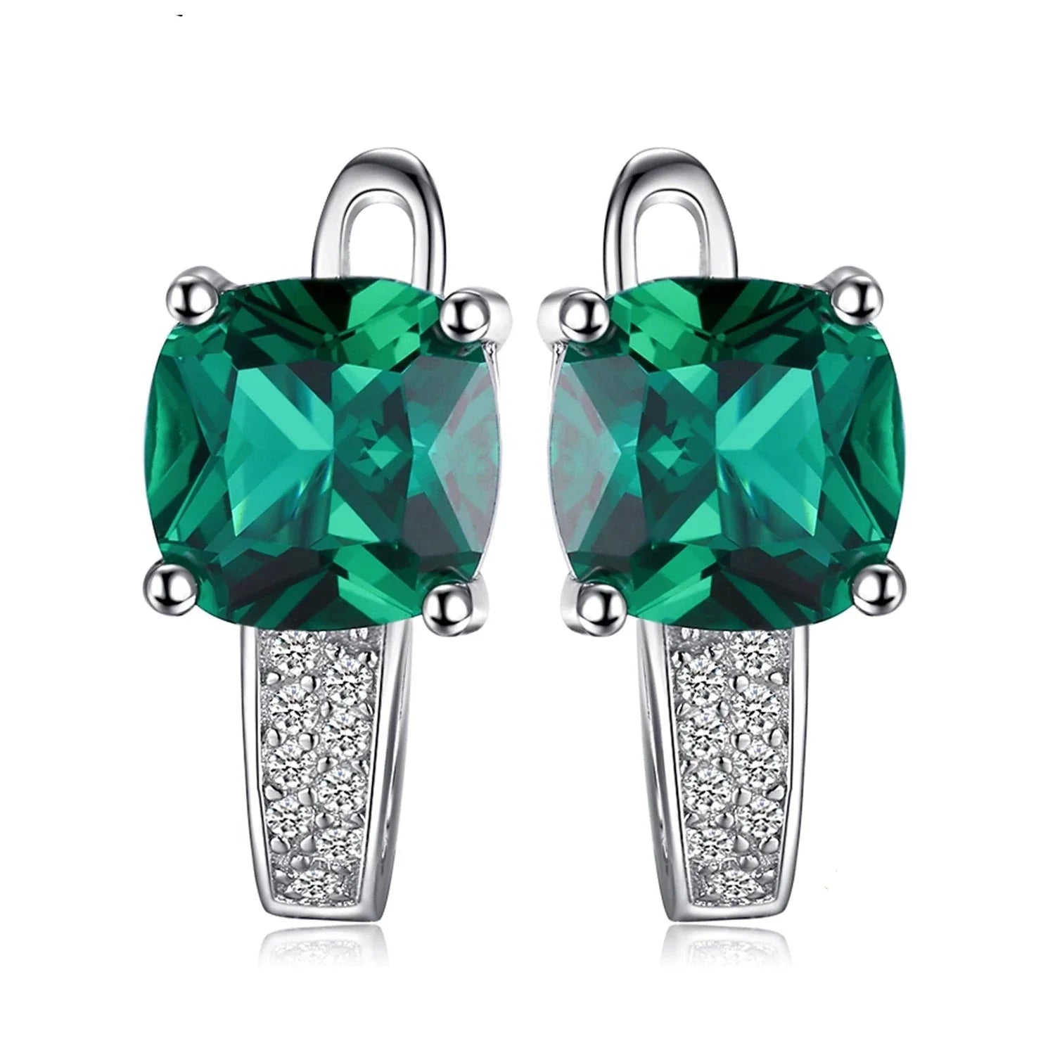 Simulated Green Emerald Created Ruby Sapphire 925 Sterling Silver Hoop Earrings for Women Gemstones Huggie Earings
