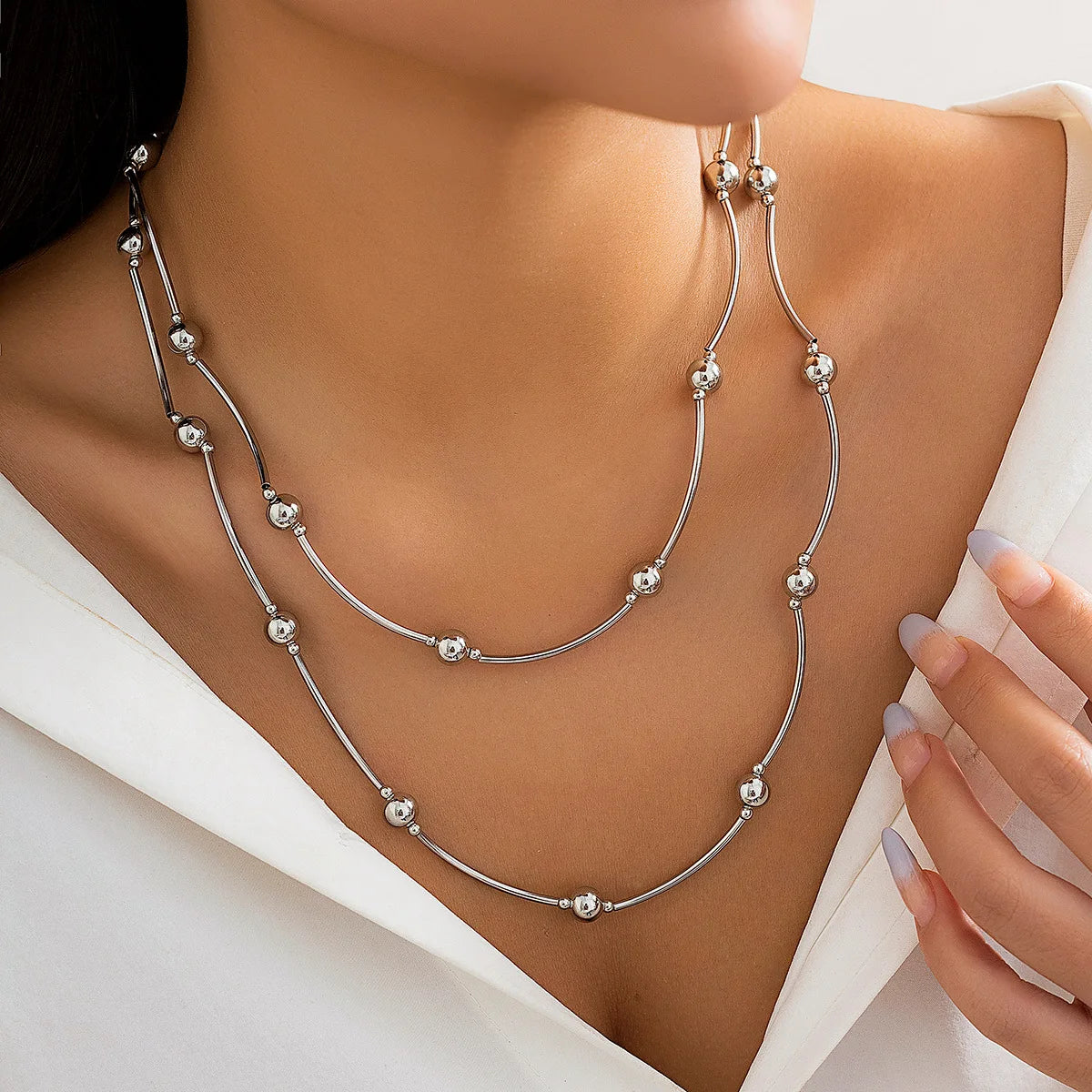 Ball Beaded Chain and Heart Pendant Necklace for Women Trendy Choker Collar on the Neck Fashion Jewelry-Dollar Bargains Online Shopping Australia