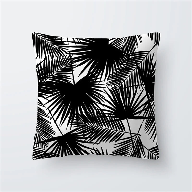 Black White Leaf Plant Pillow Cover Tropical  Throw  Cushion  Sofa Car Home Decor