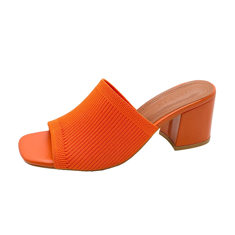 Flyknit High Heel Sandals Women Knitted Breathable Thick Heel Women Slippers Open Toe Fashion Sandals-Dollar Bargains Online Shopping Australia